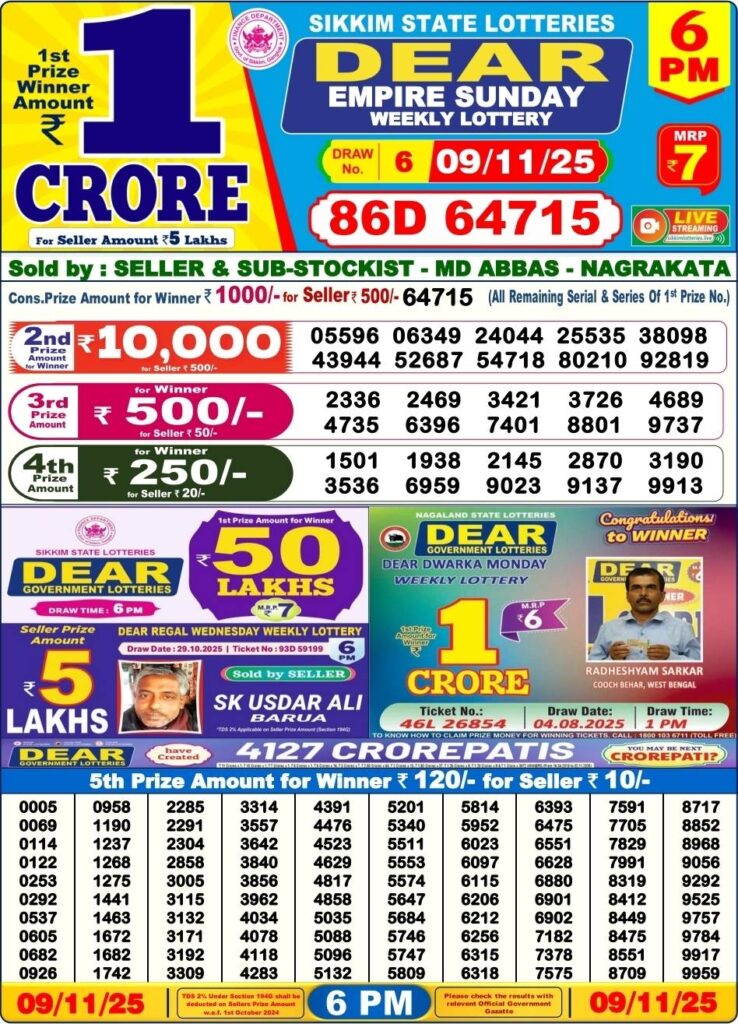 Dear Lottery Result 6 PM