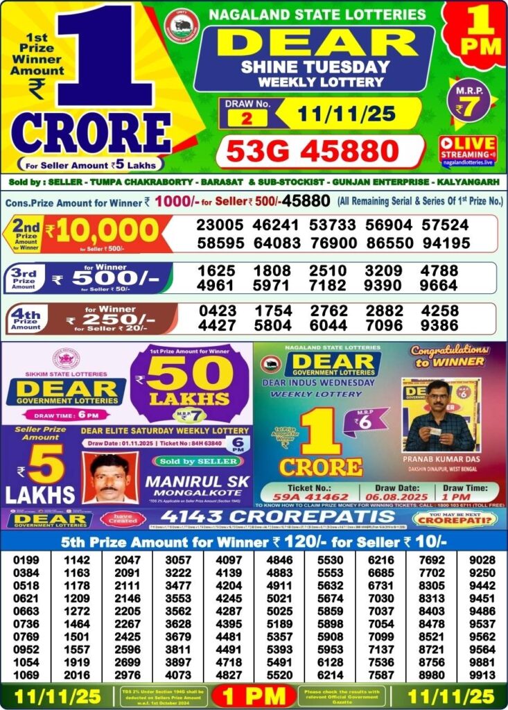 Dear Lottery Result 1 PM