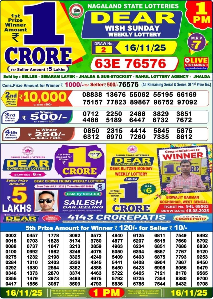Dear Lottery Result 1 PM